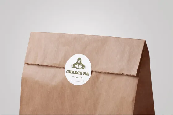 Papiertüte mit chasch ha Sticker