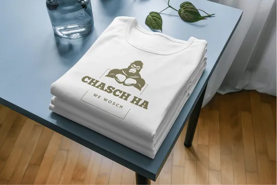 Gefaltete T-Shirts mit chasch ha Logo
