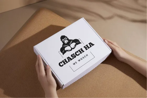 Versandkarton mit chasch ha Logo